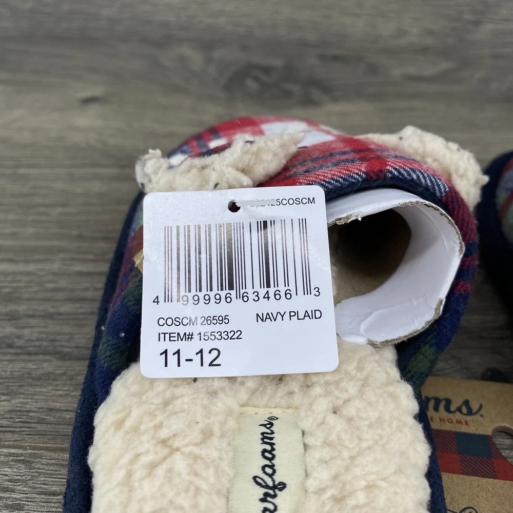 Lil Bear Dearfoam Slippers Youth Size 11- 12‎ Plaid Red Blue